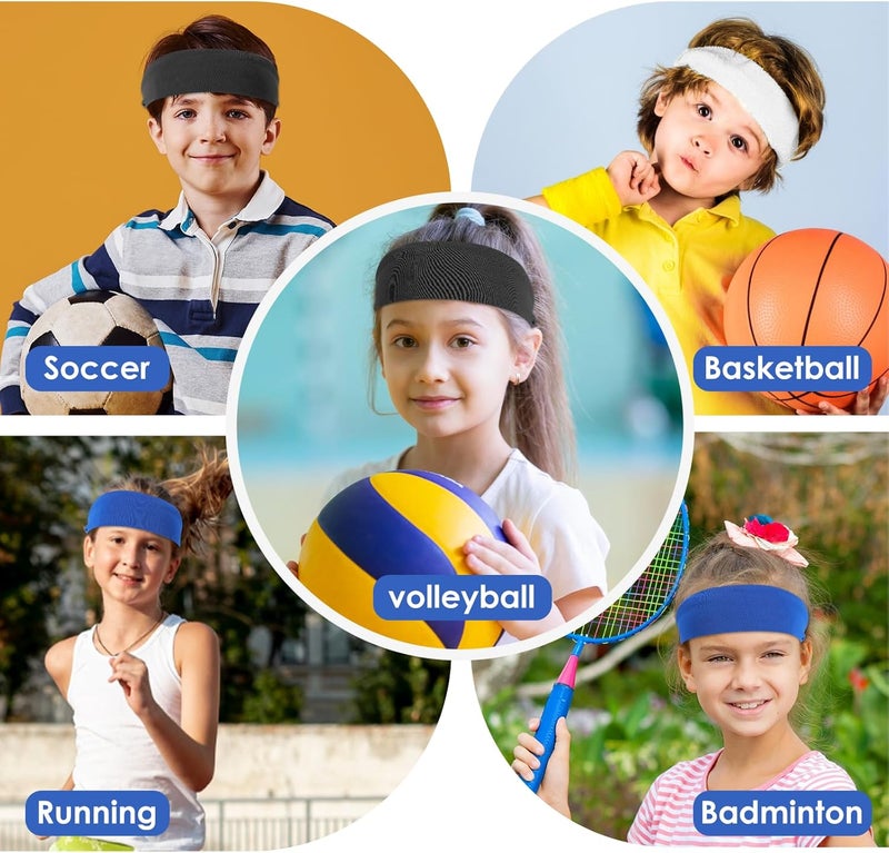 Dimeho 3 Pcs Kids Sports Headbands Boys Girls Athletic Elastic Sweatbands Children Soft Moisture Wicking Hairband Absorbing Sweat Band for Football Basketball Running Tennis - Image 5